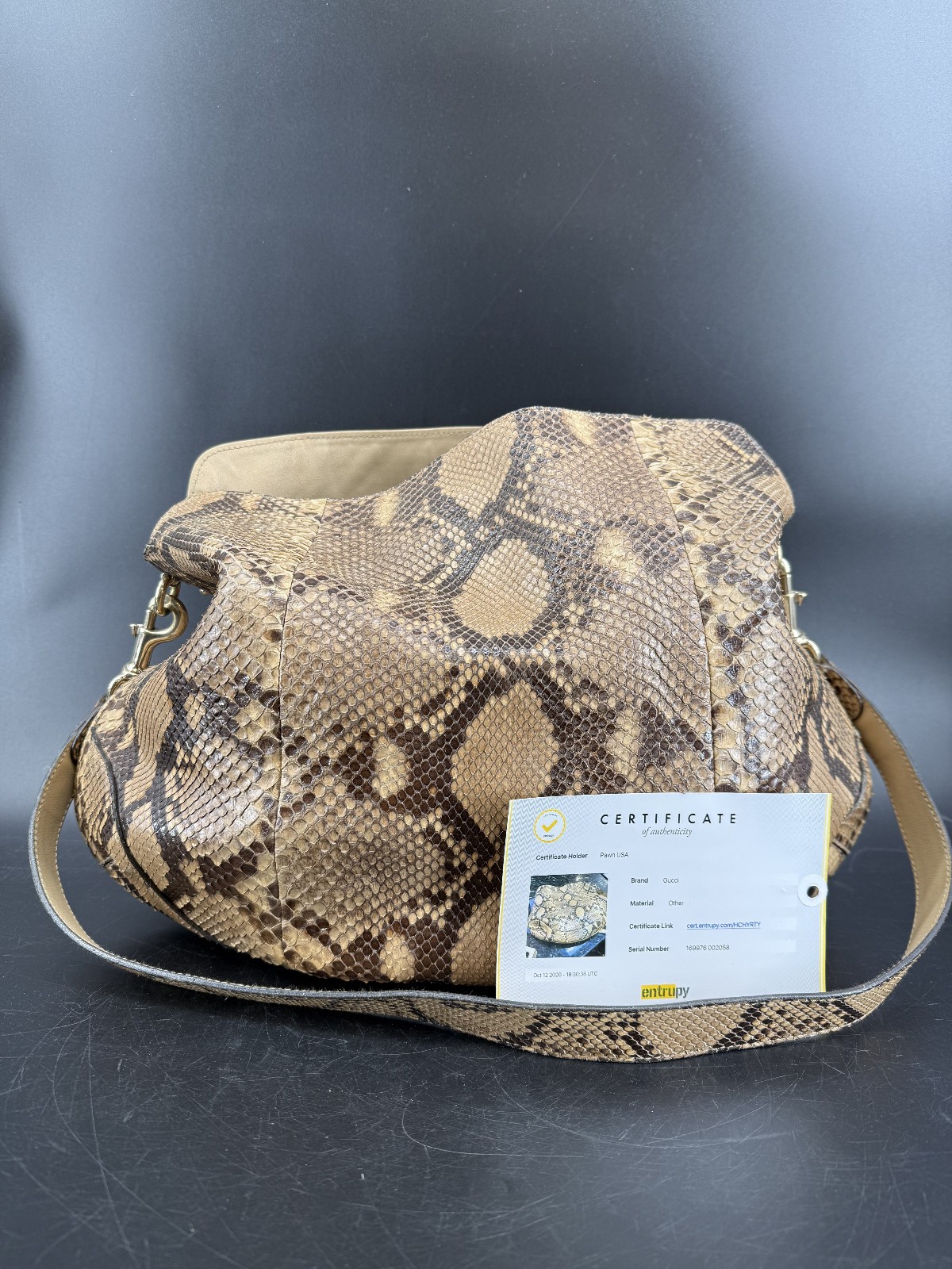 Gucci Python Embossed Leather Bag Nougat Trim 169… - image 1