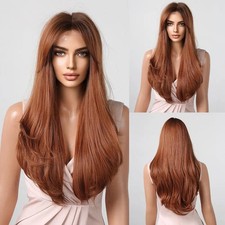 Orange Lace Front Synthetic Wigs for Women Long Straight Middle Parted Hair Natu