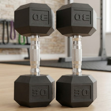 2 X 30lb Pound Dumbbell Pair Rubber Hex Weights Set 60 lbs Total Workout Gym NEW