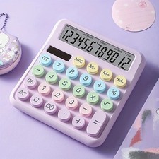 LCD Display Desktop Calculator 12 Digits Large Buttons Home Office Purple NEW