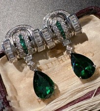 Edwardian Art Deco 1920s Inspired Vintage Style CZ Earrings Platinum Silver Arc
