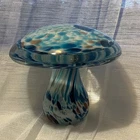 VTG. Murano MCM Mushroom Blue, White And Gold Hand Blown Glass 5”