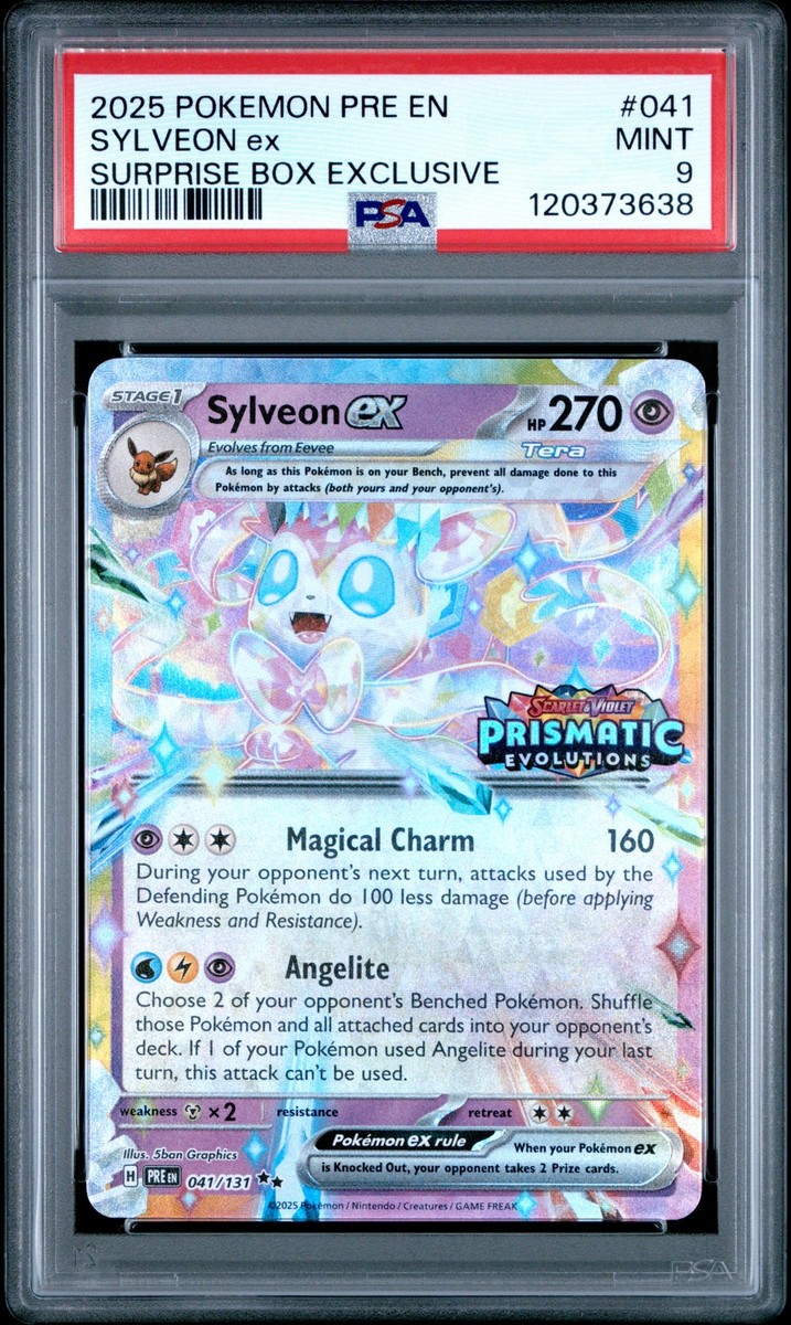 PSA 9 Sylveon Ex Holo #041 2025 Prismatic Evolutions Surprise Box