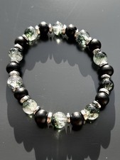 EXKLUSIV Prasiolith Quartz Zederholz Armband 19cm Powerarmband 8mm VERSILBERT