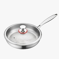 Sartén de titanio con textura martillada con tapa de vidrio para inducción eléctrica a gas