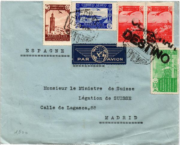 España 1942 portada de Tánger (Marruecos) al ministro de Suiza (3880)