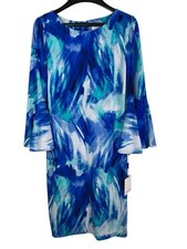 Calvin Klein Blue Abstract Print Bell Sleeve Sheath Dress Size 4 NWT $99