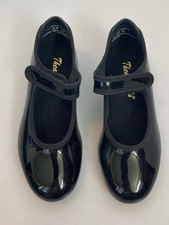 Theatricals Footwear Childs Girls 10 Wide Black Patent Leather Tap Shoes NEW