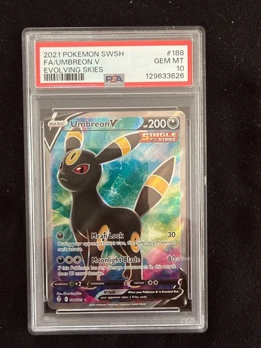 2021 Pokemon Evolving Skies Umbreon V #188 Full Art PSA 10 GEM MINT NEW CERT