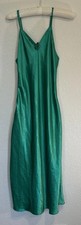 VTG Val Mode Emerald Satin Slip Dress S/M Rose Applique Old Hollywood 90s