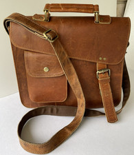 Vintage Handmade Leather Messenger Handbag Purse Satchel 11" x 9.5" x 3.25"