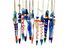 12 Pack Glass Icicle Ornaments Multicolored by Homeneeds iNC 4" Each Christmas 