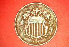 1869 Shield Nickel 5c w/CUD ?? rim FINE Details US Type Coin Inv#1513-2300