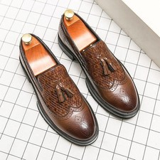 Chic Mens Casual Office Dress Shoes Carved Tassel Faux Leather Round Toe Oxfords