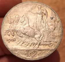 2 Lire 1908 Quadriga Veloce, Vittorio Emanuele III, qSPL, Rif. 3174