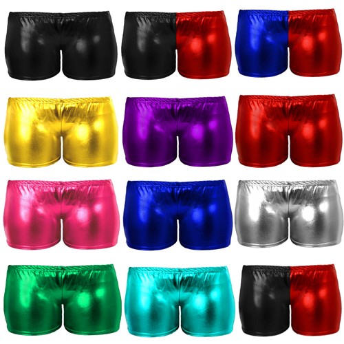 WOMENS WET LOOK HOT PANTS METALLIC 