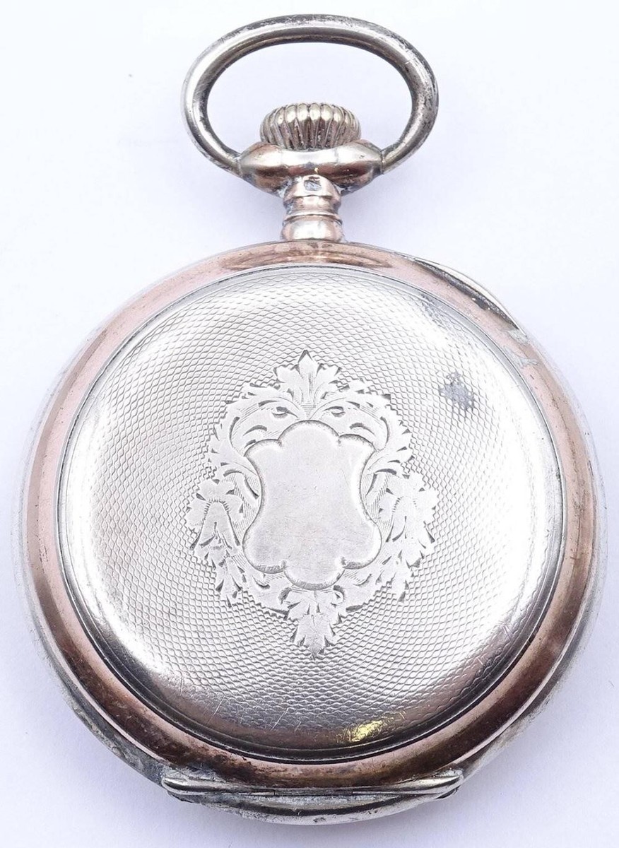 Antique Rare Silver Men's Swiss Made 48mm Pocket Watch