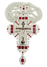 Silver Crystallized Red Zircons Christian Priest Bishop Clergy Crucifix Pendant