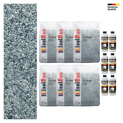 Steinteppich SET Ice Blue 1-4mm Marmorkies 150kg + PU-Bindemittel Set für 15m²