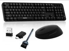 Wireless Keyboard & Mouse Combo 104 Keys Typewriter Retro Round Ergonomic BLACK