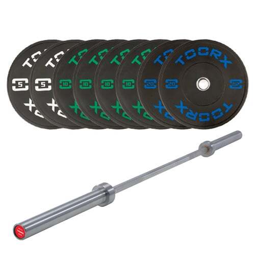 Kit De Barra Olímpica 220Cm Y 90Kg Discos Bumper ADBT Con Agujero De 50Mm Toorx