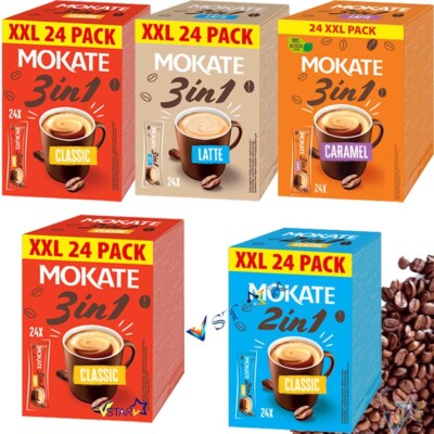 Mokate Instant Coffee 3-In-1 Latte, Classic, Caramel, XXL Pack 24