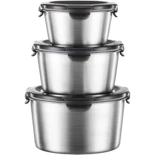 Food Storage Containers, Airtight Containers with Lids Stainless Steel Set of 3
