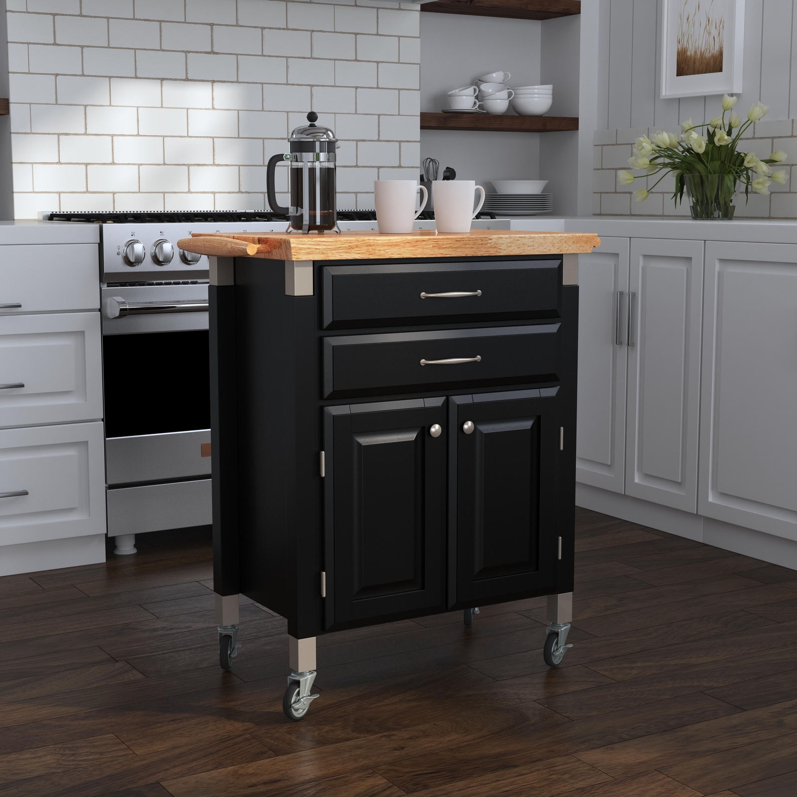 Homestyles Dolly Madison Kitchen Cart with Wood Top Black 887178297865