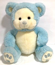 Russ Berrie Puffums Blue and White Teddy Bear Rattle Plush Stuffed Animal 13"