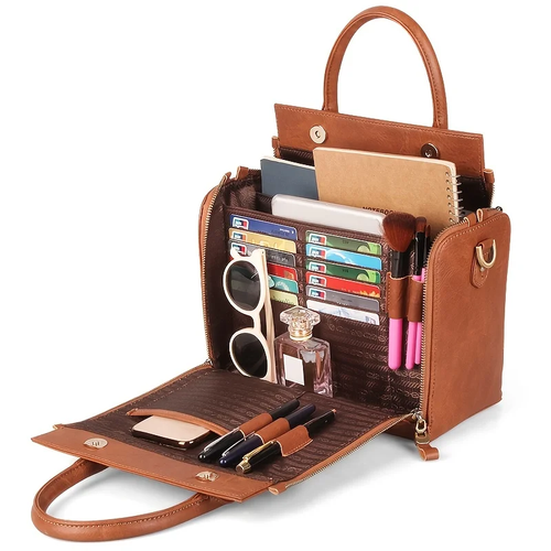 Retro PU Leather Handbag Portable Storage Bag with Multi Card Slots Women'S Mult - Picture 8 of 11