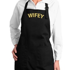 Wifey New Wife Glitter Apron Kitchen pockets Chef Cooking BBQ Grill Baking gift