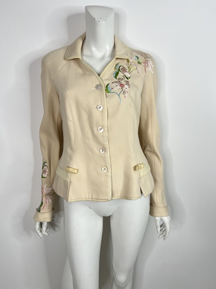 Vtg Christian Dior by John Galliano Embroidered Ivory Jacket