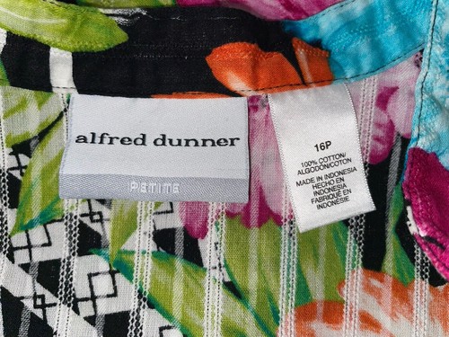 Alfred Dunner Sz 16P Fun Bright Multicolor Floral Top Button Up V-neck Cruise - Picture 20 of 21