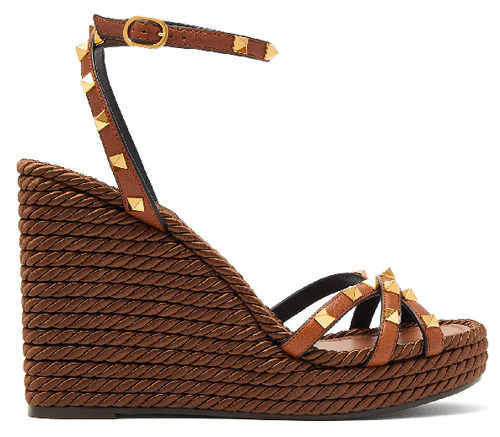 Valentino ROCKSTUD Torchon Marrón Cuerda Correa De Tobillo Plataforma  Sandalia De Cuña Tacón 39 | eBay