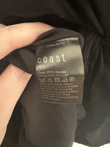 Abito midi cocktail formale increspato stampa animalier raso nero taglia 6 Coast UK - Foto 8 di 8