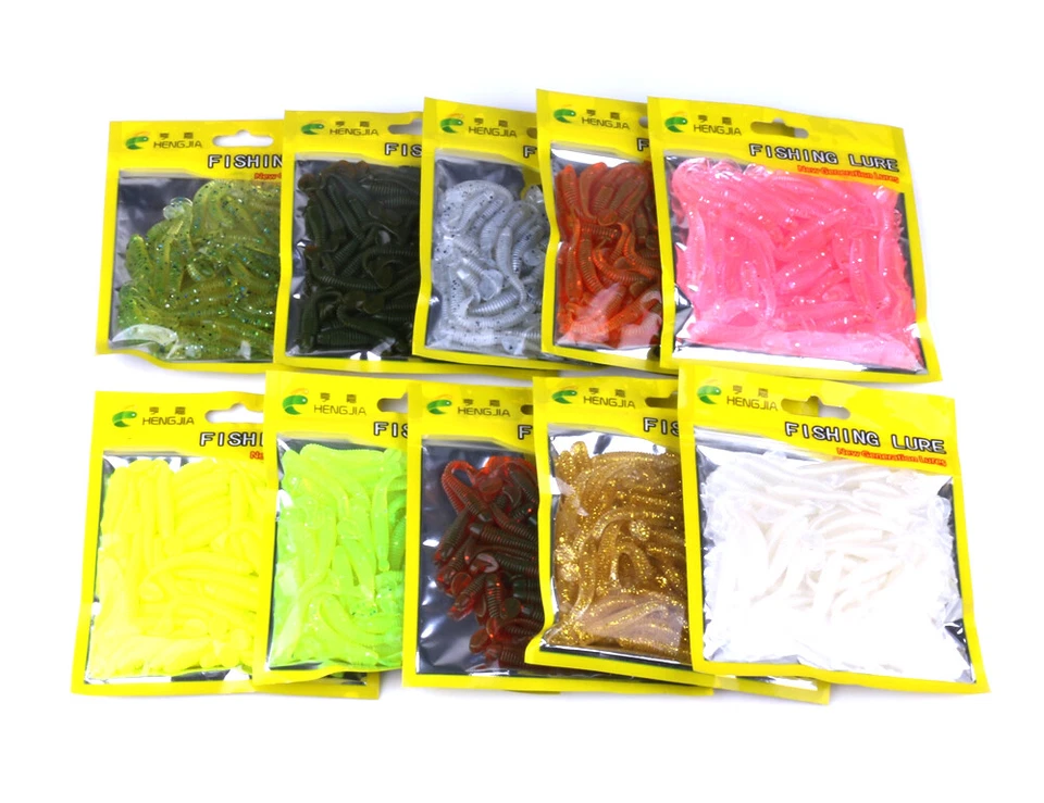 50pcs/pack Small Soft Plastic Grubs Bait Fish Lure Worm Swimbait Paddle Tail