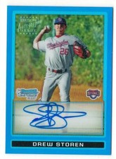 DREW STOREN 2009 Bowman Chrome Draft BLUE REFRACTOR Auto #009/150 Autograph Ref