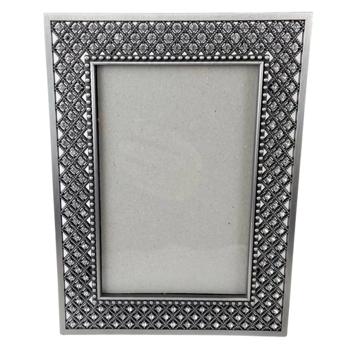 Vintage Ornate Photo Picture Frame Rhinestones Diamond Lattice Trellis Metal 4x6