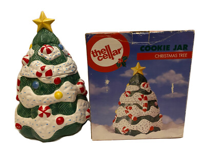 Vintage Christmas Tree Cookie Jar Hand Painted The Cellar Ceramic 1996 RARE 11 