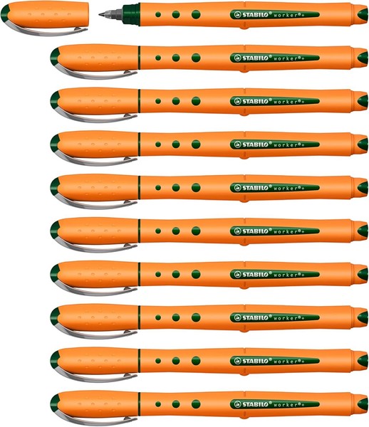Tintenroller - Stabilo Worker+ - Medium - 10Er Pack - GrüN-image