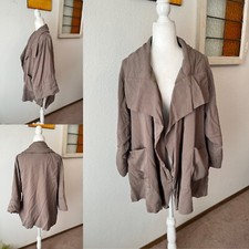 Marla Wynne Gray Kimono Drape Front Jacket Wm Med Wide Cuff Sleeves Med Length