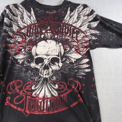 XZAVIER AXR Saint Shirt Mens M Skull Black Cross Wings Red Front
