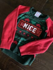 ‘Well Worn Holiday Sweater’ Christmas Child Size XS (4-5) Naughty Nice Sequin
