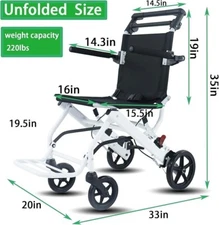 (only 15lb) Super Lightweight Transport Wheelchair. Easy to Travel, Locking Hand