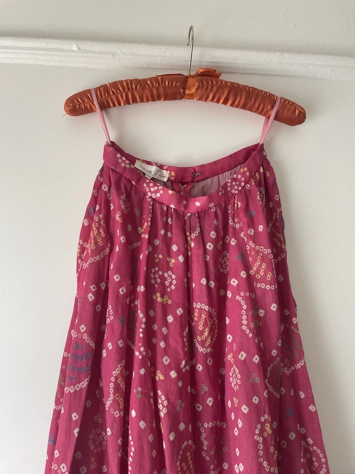 Maxi Falda Vintage Años 60 Jayne Haus Italia Rosa Boho Flamenca Volantes Algodón XS Foto 3 de 4
