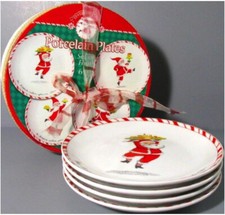 Assiettes à salade à dessert défilé menthe poivrée Père Noël dans leur boîte d'origine - Lot de 4