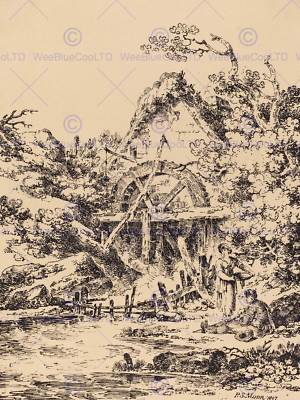 PAUL SANDBY MUNN BRITISCHE ALTE WASSERMÜHLE ALTE KUNST GEMÄLDE POSTER DRUCK BB6263A
