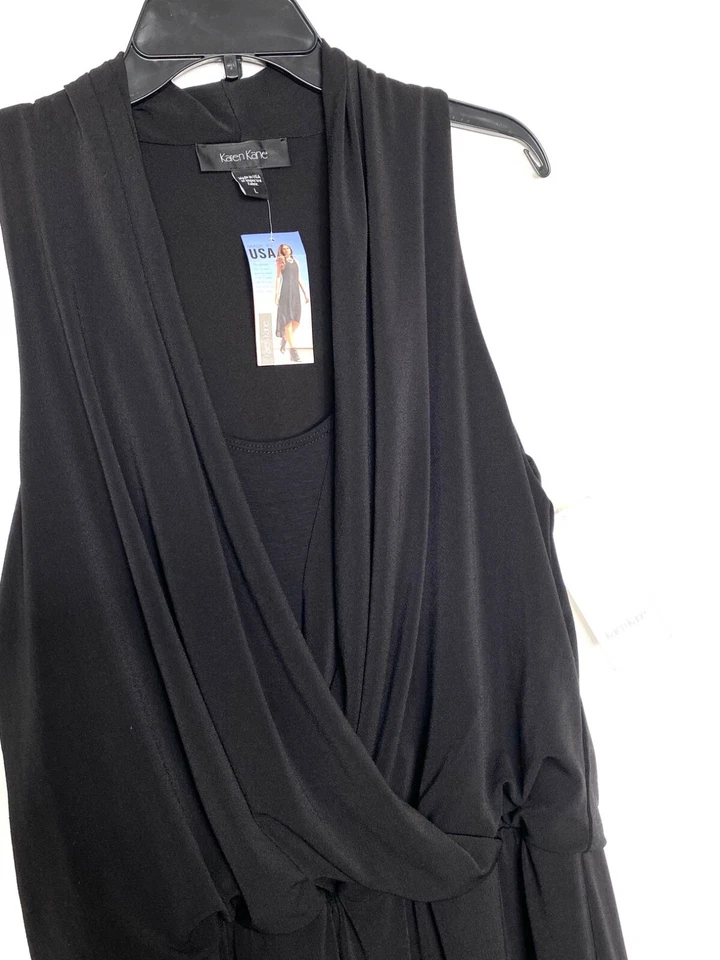 KAREN KANE Black Drape Surplice Wrap Blouson Slinky Jersey Maxi Dress L = 12/14 - Image 3 of 4