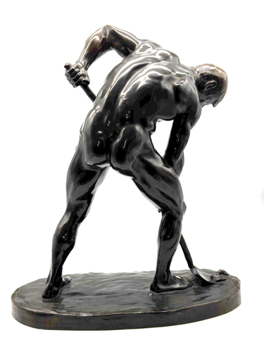 ❗️Ludwig Mühlbauer München Bronzeakt Athlet mit Schaufel Männerakt ca. 1900❗️