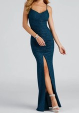 Windsor Stacy Glitter Mermaid Formal Prom Dress With Ruching & Side Slit Medium